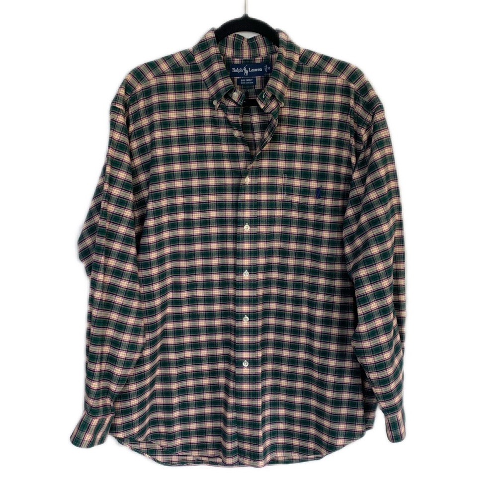 Ralph Lauren Mens SZ M Green Plaid Cotton Button Down “Big Shirt”